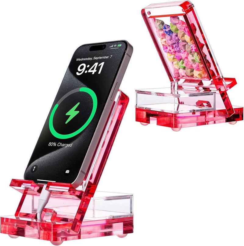 GDUSMCN Acrylic Phone Holder Firm，Phone Stand for Desk，Star Decorations and Not Easily Damaged，Office Accessories，Novel Design,Pink Black and Clear. (Pink) - Image 1